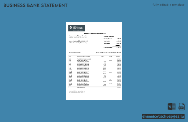 Uruguay Banque Heritage Firmenkontoauszug (Word- und PDF-Beispiel)